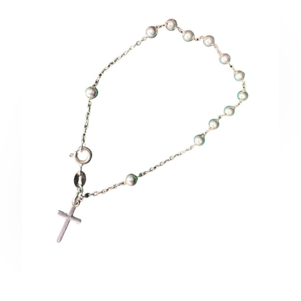 Vtg 925 Silver Cross Beaded Bracelet